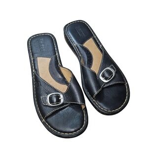 Born Shoes Womens Size 8 Black Leather Platform Wedge Slide Sandals W4932 EU 39